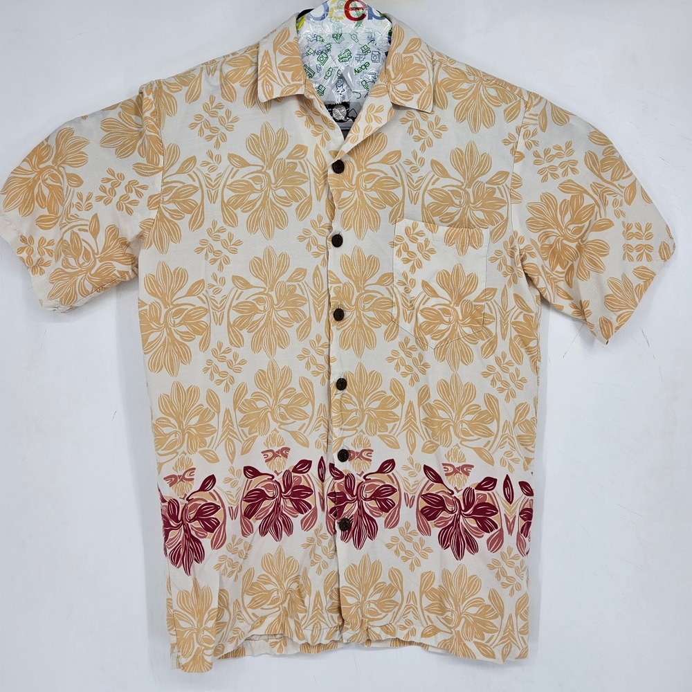 Vintage Hilo Hattie Shirt Mens Small Button Up Honolulu Hawaiian Floral
